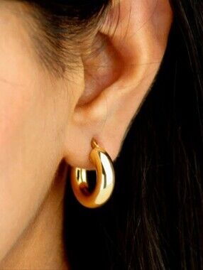 Gold Filled Tube Hoop Huggie Earrings - Shiny Puff Hoop
